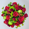 Red bouquet with roses and apple. Flower delivery in Vilnius Beatričės Gėlių Namai
