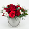 Red winter bouquet in a gray box, flower delivery Vilnius